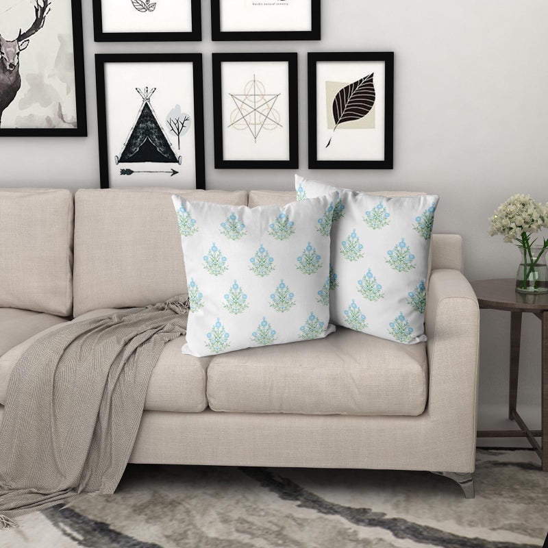 Giwawa Baby Blue Floral Pillow Covers 18x18 Inch Set of 2 Blue Green Flower Leaves Print Decorative Throw Pillow Cases Coastal Patio Farmhouse Decoration for Sofa Couch Bed - Image 5