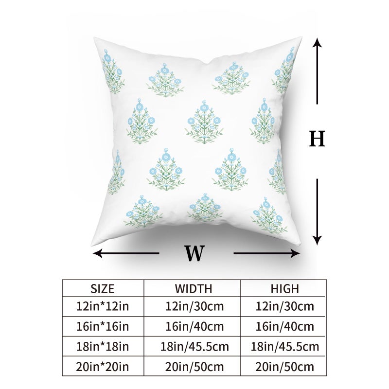 Giwawa Baby Blue Floral Pillow Covers 18x18 Inch Set of 2 Blue Green Flower Leaves Print Decorative Throw Pillow Cases Coastal Patio Farmhouse Decoration for Sofa Couch Bed - Image 2