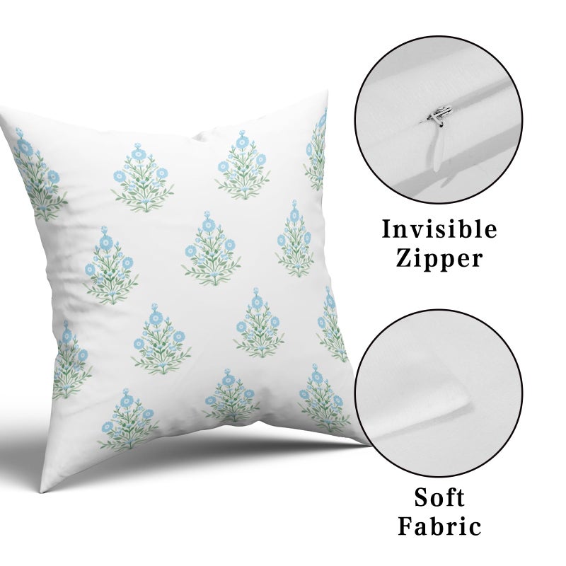 Giwawa Baby Blue Floral Pillow Covers 18x18 Inch Set of 2 Blue Green Flower Leaves Print Decorative Throw Pillow Cases Coastal Patio Farmhouse Decoration for Sofa Couch Bed - Image 4