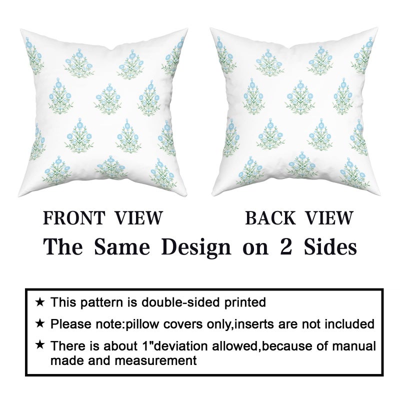 Giwawa Baby Blue Floral Pillow Covers 18x18 Inch Set of 2 Blue Green Flower Leaves Print Decorative Throw Pillow Cases Coastal Patio Farmhouse Decoration for Sofa Couch Bed - Image 3