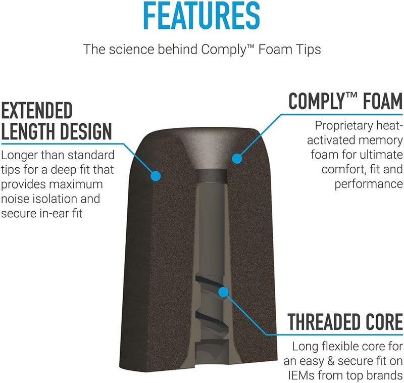 Comply P-Series | Memory Foam Replacement Ear Tips Designed for Etymotic, NuForce, ISOtunes PRO, Q-Jays, & More | Superior Noise Isolation, Ultimate Comfort, Secure Fit | Black (S/M/L) (3 Pairs) - Image 4
