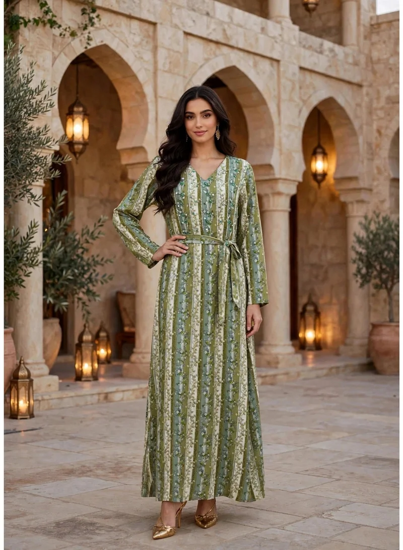 اكسا جلابية رونق الزهور المتفتحة IK25Green