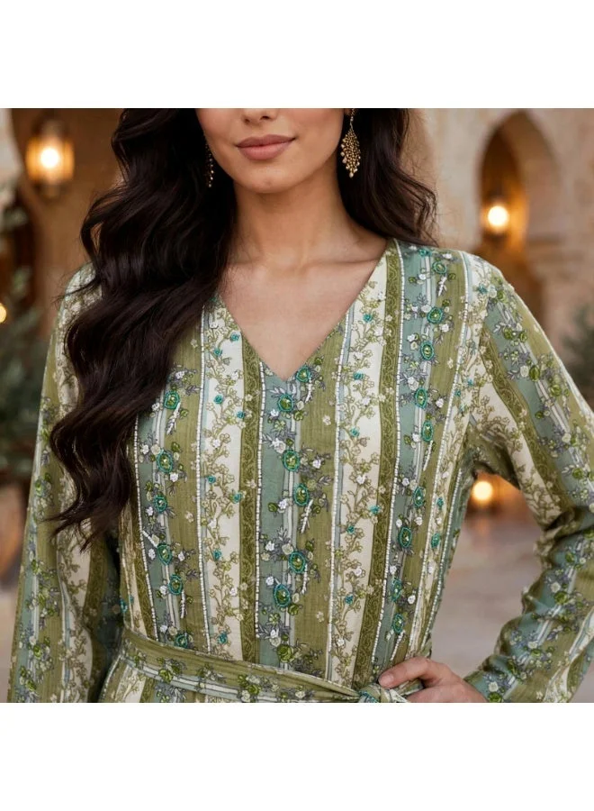 اكسا جلابية رونق الزهور المتفتحة IK25Green