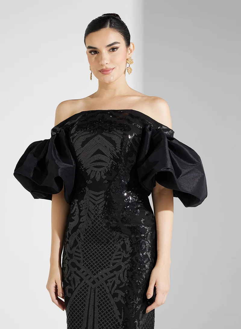 Namshi x Sequin Off-Shoulder Dress