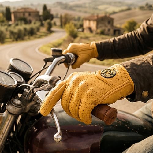 mjmoto Mens Classic Goat Leather Motorcycle Gloves Hard Knuckle Vintage Riding Gear Yellow XXLarge - Image 3