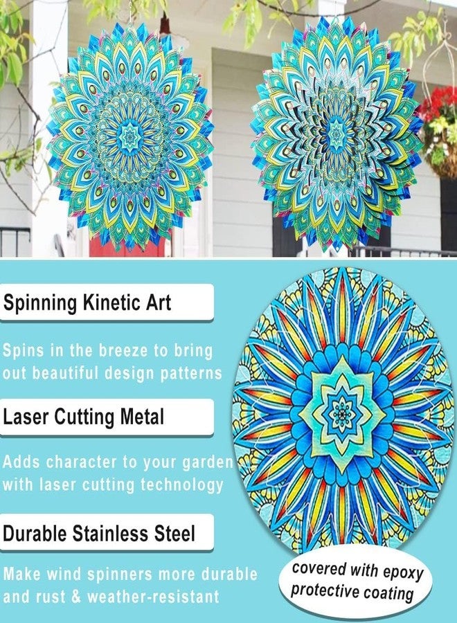 OMCCHK Peacock Wind Spinners Outdoor, 12 Inch Stainless Steel Spinfinity Wind Spinner, Wind Chimes Garden Decor for Outside, 3D Kinetic Hanging Sculpture Suncatcher, Metal Yard Art Ornament, Gifts - Image 5