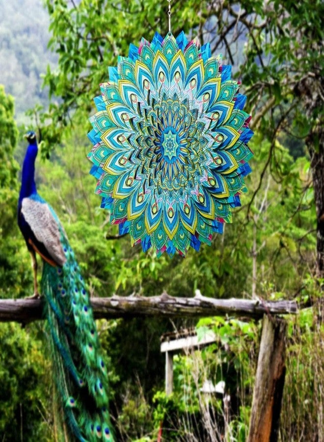 OMCCHK Peacock Wind Spinners Outdoor, 12 Inch Stainless Steel Spinfinity Wind Spinner, Wind Chimes Garden Decor for Outside, 3D Kinetic Hanging Sculpture Suncatcher, Metal Yard Art Ornament, Gifts - Image 2