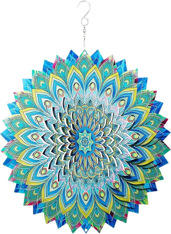 OMCCHK Peacock Wind Spinners Outdoor, 12 Inch Stainless Steel Spinfinity Wind Spinner, Wind Chimes Garden Decor for Outside, 3D Kinetic Hanging Sculpture Suncatcher, Metal Yard Art Ornament, Gifts - Image 1