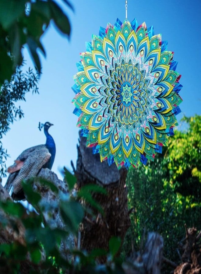 OMCCHK Peacock Wind Spinners Outdoor, 12 Inch Stainless Steel Spinfinity Wind Spinner, Wind Chimes Garden Decor for Outside, 3D Kinetic Hanging Sculpture Suncatcher, Metal Yard Art Ornament, Gifts - Image 4