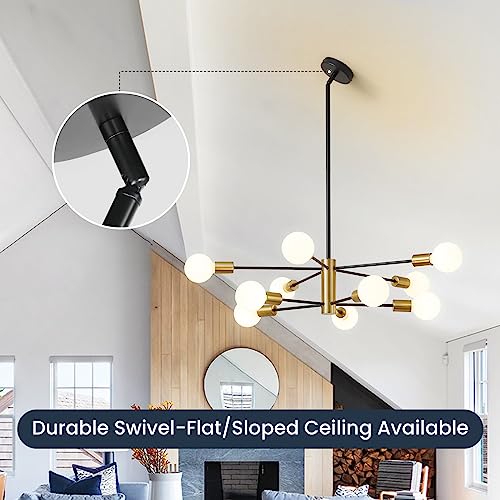 RUIYEY Sputnik Chandeliers Modern Black and Gold Chandeliers 10-Light Mid Century Farmhouse Chandelier Ceiling Light Fixture Height Adustable Pendant Light for Kitchen Island Living Room Dining Room - Image 3