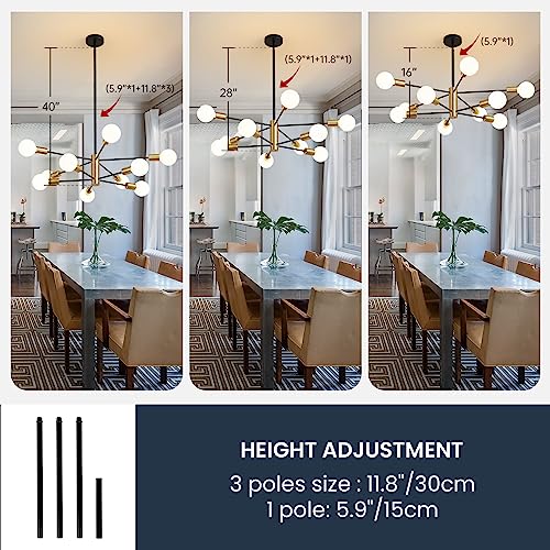 RUIYEY Sputnik Chandeliers Modern Black and Gold Chandeliers 10-Light Mid Century Farmhouse Chandelier Ceiling Light Fixture Height Adustable Pendant Light for Kitchen Island Living Room Dining Room - Image 2
