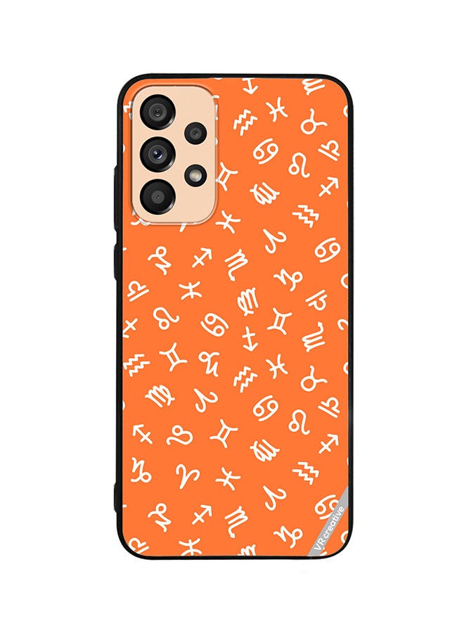 VR CREATIVE Protective Case Cover For Samsung Galaxy A23 Orange Seamless Pattern With White Zodiac Signs Design Multicolour - Image 1