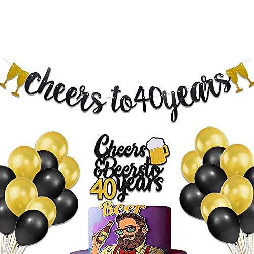 Festiko®40th Birthday Decoration Cheers to 40 Years Decor for Men Women Happy 40th Birthday Wedding Anniversary Party Supplies Black Glitter Decorations Combo(Banner,Swirls,Cake Topper,Balloons) - Image 2