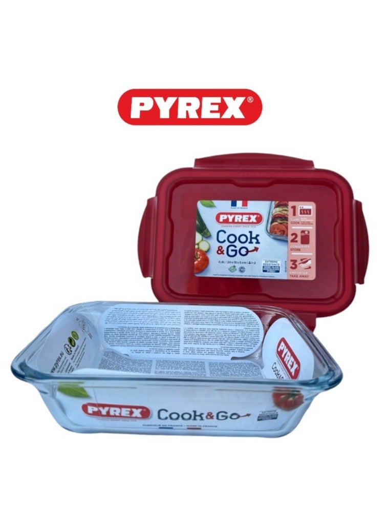 Pyrex Cook&Go 0.8L Rectangle Storage Dish with Airtight Lid - Versatile Freezer-to-Oven Solution Red 0.8Liters - Image 2