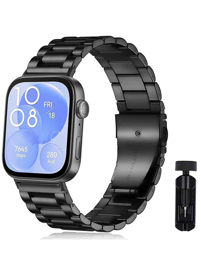 VINSOC أحزمة متوافقة مع ساعة هواوي فيت 3، أحزمة بديلة معدنية من الفولاذ المقاوم للصدأ، سوار عمل لساعة هواوي فيت 3 للرجال والنساء باللون الأسود - Image 1