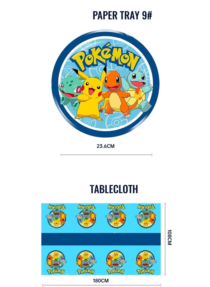 81 Piece Pokemon Party Decoration Set -Paper Plates, Paper Cups, Napkins, Tablecloths, Knifves, Forks and Spoons - 10 Servings - Image 4