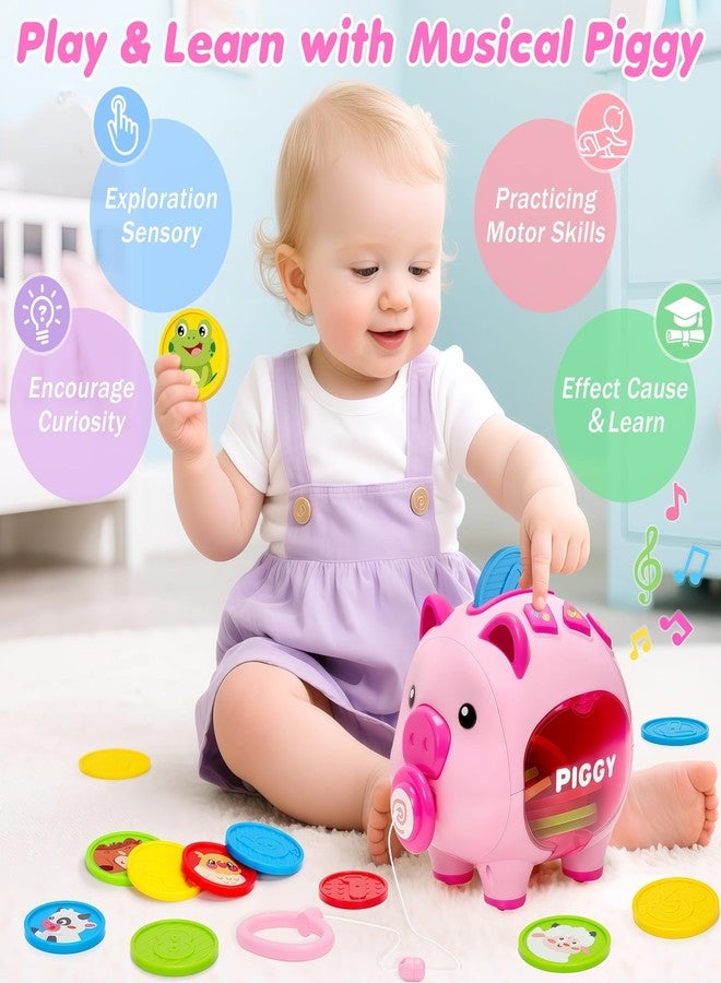 LACCHOUFEE Musical Piggy Toys for 1 Year Old Girl Gift, Piggy Bank with Educational Number, Color, Animal Coin for Baby Interactive Toy 6-12-18 Month, Christmas 1st Birthday for 7 8 9 10 Month Old Girl Boy - Image 4