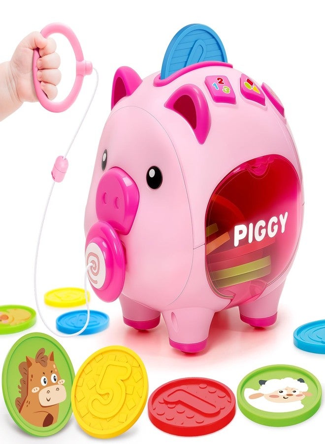LACCHOUFEE Musical Piggy Toys for 1 Year Old Girl Gift, Piggy Bank with Educational Number, Color, Animal Coin for Baby Interactive Toy 6-12-18 Month, Christmas 1st Birthday for 7 8 9 10 Month Old Girl Boy - Image 1