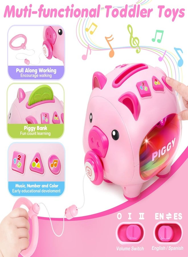 LACCHOUFEE Musical Piggy Toys for 1 Year Old Girl Gift, Piggy Bank with Educational Number, Color, Animal Coin for Baby Interactive Toy 6-12-18 Month, Christmas 1st Birthday for 7 8 9 10 Month Old Girl Boy - Image 3