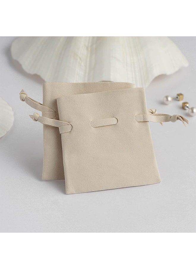 Depend 10PCS Microfiber Drawstring Bag Luxury Small Jewelry Gift Pouch Packaging For Necklace Rings Earrings Imitation Leather Flip Headphone Bag Bundle Mouth Velvet Bag Beige 5X9CM  - Image 5