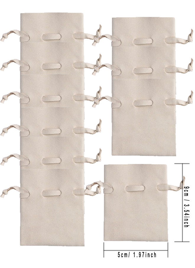 Depend 10PCS Microfiber Drawstring Bag Luxury Small Jewelry Gift Pouch Packaging For Necklace Rings Earrings Imitation Leather Flip Headphone Bag Bundle Mouth Velvet Bag Beige 5X9CM  - Image 2