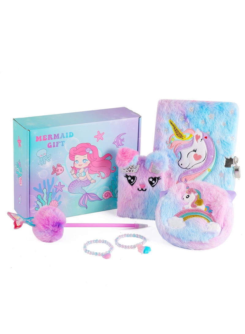 CMGTYYD Diary with Lock, 6 7 8 Year Old Girl Birthday Gift, Journal for Girls Ages 8-12, Kids Journal for Little Gilr, Cute Notebook with Multicolor Pen and Purse, Secret Diary Fuzzy Unicorn Notebook - Image 1
