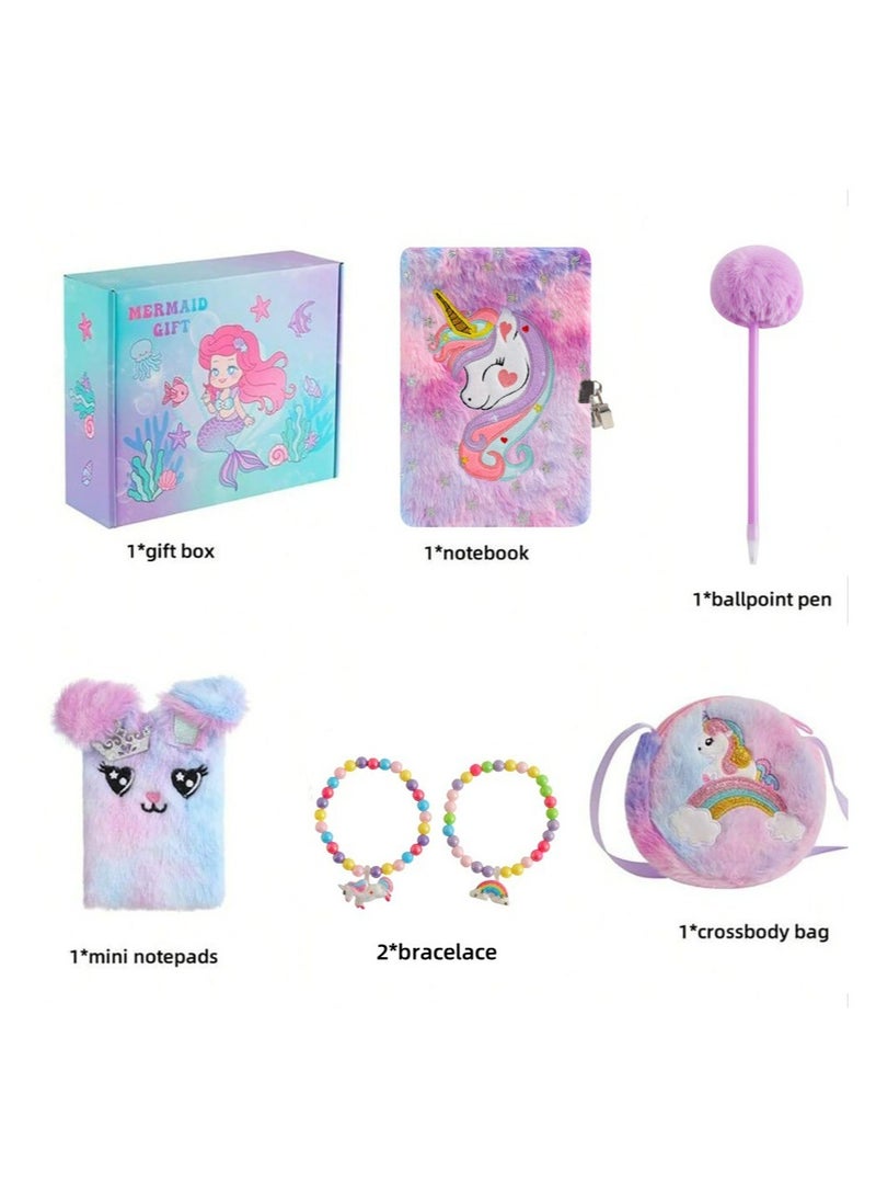 CMGTYYD Diary with Lock, 6 7 8 Year Old Girl Birthday Gift, Journal for Girls Ages 8-12, Kids Journal for Little Gilr, Cute Notebook with Multicolor Pen and Purse, Secret Diary Fuzzy Unicorn Notebook - Image 2