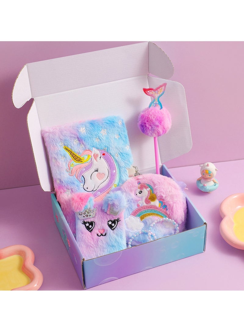 CMGTYYD Diary with Lock, 6 7 8 Year Old Girl Birthday Gift, Journal for Girls Ages 8-12, Kids Journal for Little Gilr, Cute Notebook with Multicolor Pen and Purse, Secret Diary Fuzzy Unicorn Notebook - Image 3