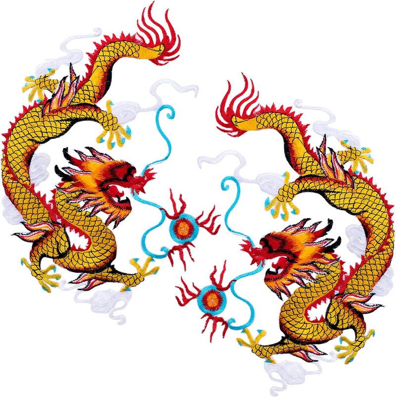 OIIKI 2PCS Chinese Gold Dragon Patches for Clothing Iron on Dragon Patches Sew on Fabric Embroidered Dragon Appliques Dragon Pattern Decorative Patches on Jackets Jeans for Men Women 1 Pairs - Image 1