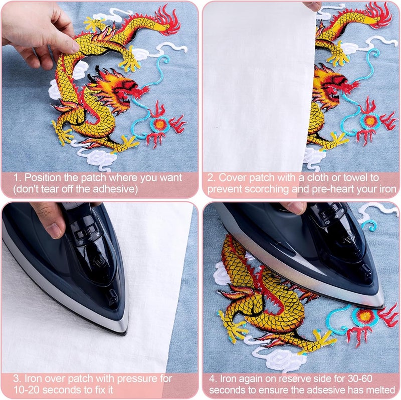 OIIKI 2PCS Chinese Gold Dragon Patches for Clothing Iron on Dragon Patches Sew on Fabric Embroidered Dragon Appliques Dragon Pattern Decorative Patches on Jackets Jeans for Men Women 1 Pairs - Image 3