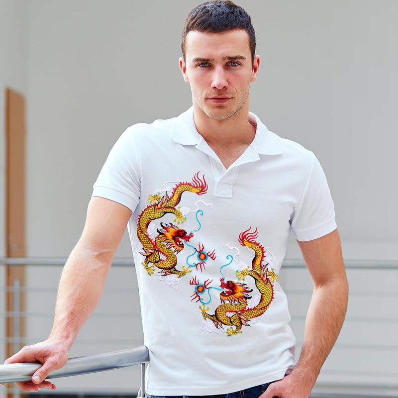 OIIKI 2PCS Chinese Gold Dragon Patches for Clothing Iron on Dragon Patches Sew on Fabric Embroidered Dragon Appliques Dragon Pattern Decorative Patches on Jackets Jeans for Men Women 1 Pairs - Image 4