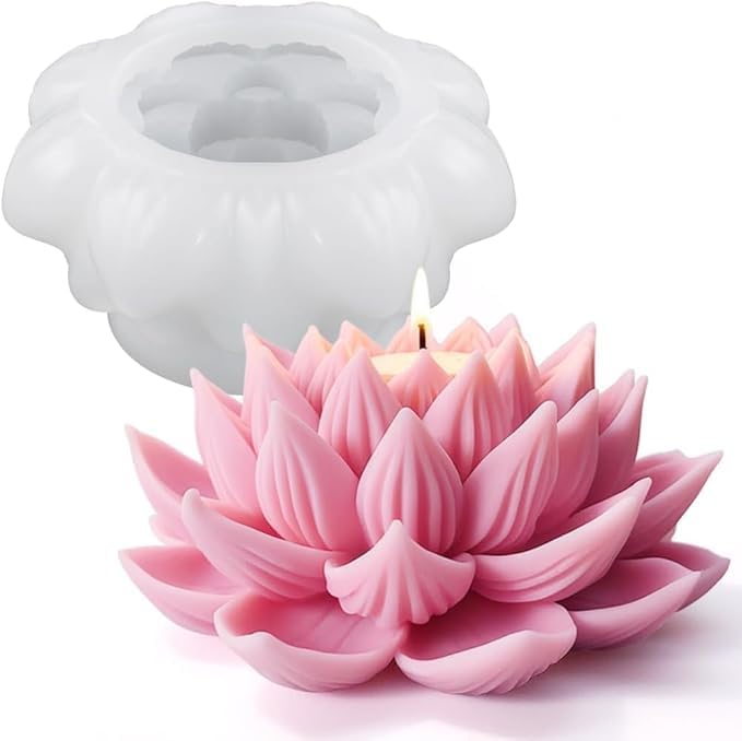 Husaini Mart HUSAINI MART Lotus Flower Silicone Candle Mould for Making Scented Candle Wax Waxmelts Aromatherapy Chocolate Candy Cake Decoration Cupcake Soap Making Resin Crafts Home Decor Party Gifts Molds 