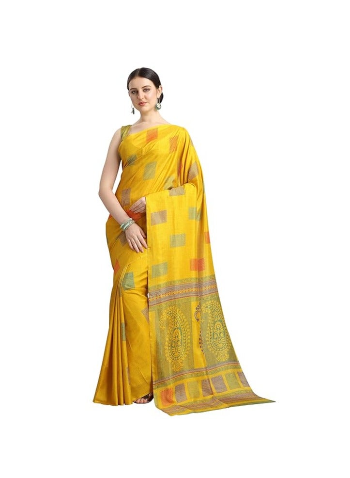 Accessorize Kingdom Women's Silk Blend Printed Saree With Blouse Piece  - Image 1