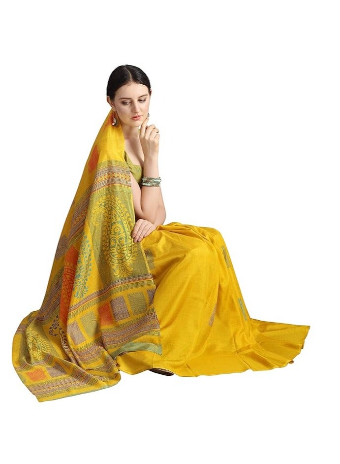 Accessorize Kingdom Women's Silk Blend Printed Saree With Blouse Piece  - Image 3