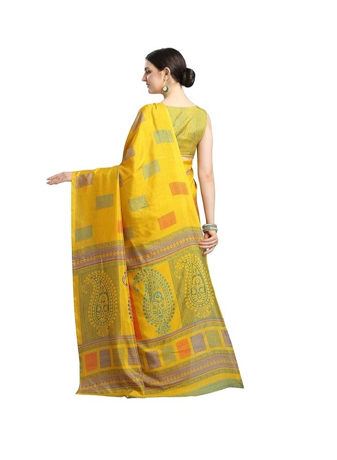 Accessorize Kingdom Women's Silk Blend Printed Saree With Blouse Piece  - Image 4