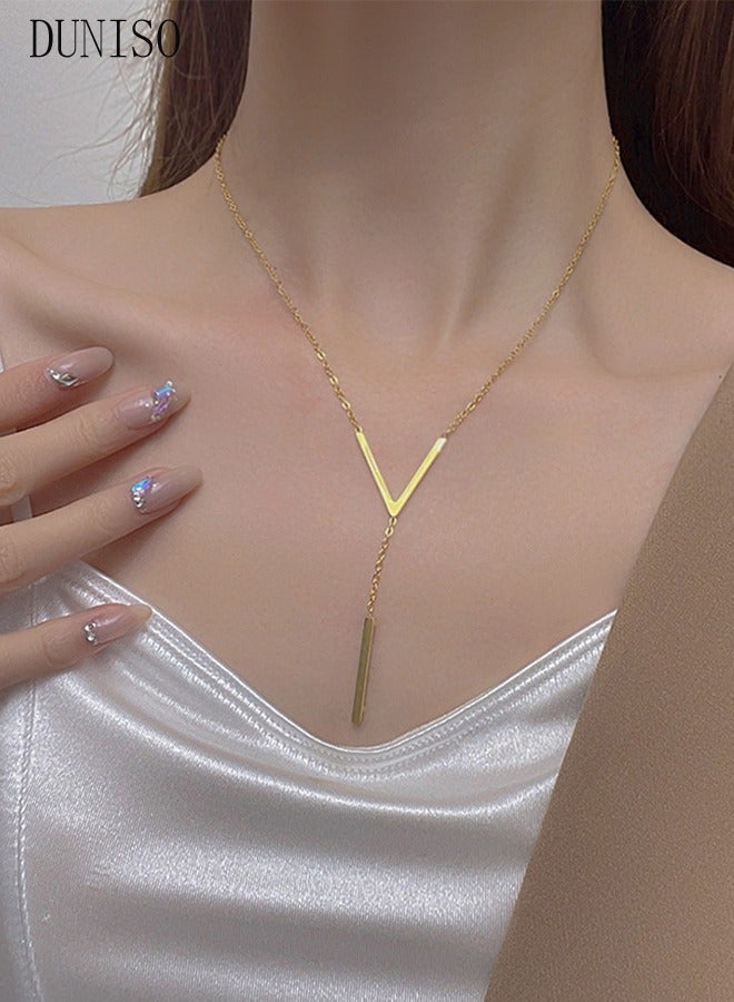 DUNISO V-Shaped Pendant Necklace For Women and Girls Trendy Fashion Accessories with a Unique Minimalist Vibe Fashion Jewelry Dress Accessories - Image 2