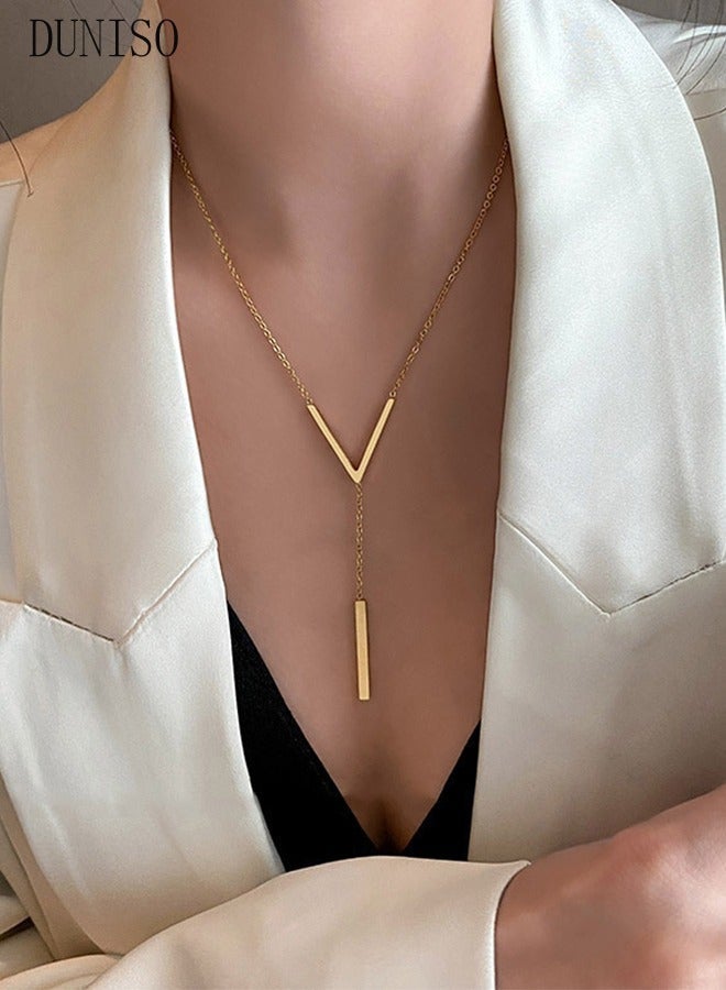 DUNISO V-Shaped Pendant Necklace For Women and Girls Trendy Fashion Accessories with a Unique Minimalist Vibe Fashion Jewelry Dress Accessories - Image 5