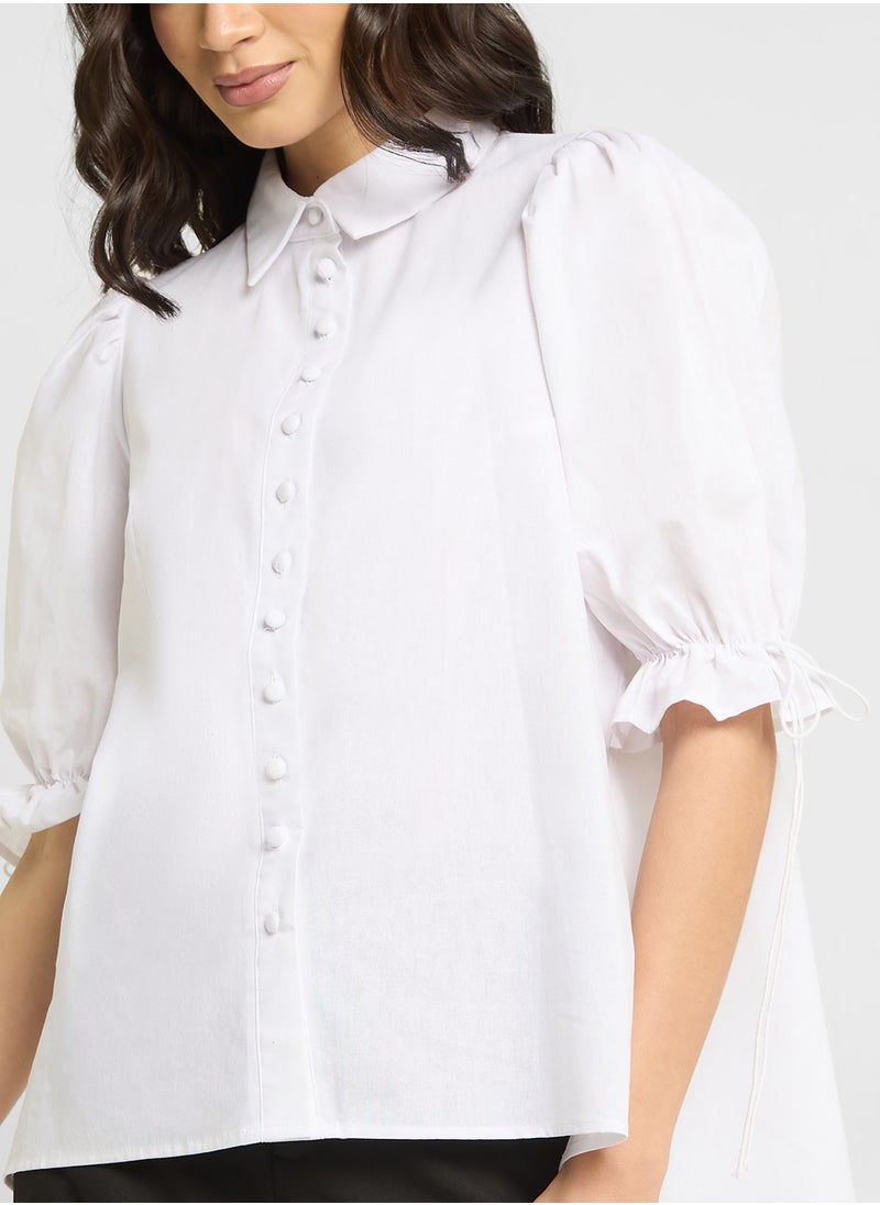 ELLA - Puff Sleeve Button Down Top - Image 1