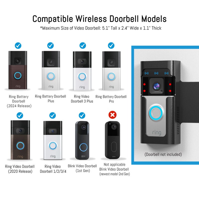 Homalor Anti Theft Ring Doorbell Mount - Renter Friendly Ring Doorbell Holder for Apartment Door - All Metal Ring Door Bracket Blink Doorbell Mount No Drill - Image 2