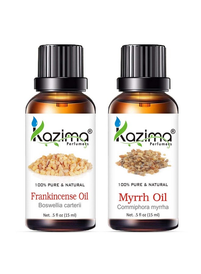 KAZIMA Combo Of Frankincense Oil And Myrrh Oil - 100% Pure Essential Oil For Face Acne & Scars, Gums, Hair Growth & Body Massage, 15 Ml Each 