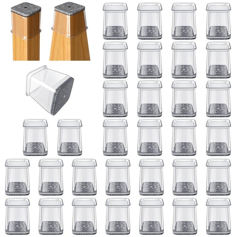 32 Pcs Square Chair Leg Protectors for Hardwood Floors Felt Furniture Pads Floor Protectors Silicone Chair Leg Caps CoversSmall fit Side Lenght 076  102