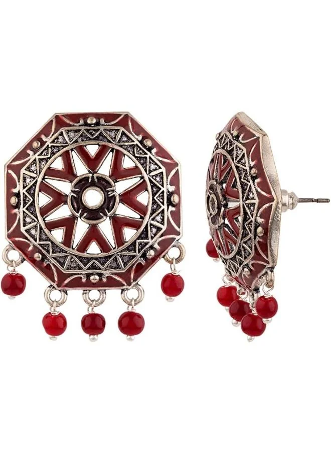 فويلا Rangabati Maroon Beads Disc Earrings