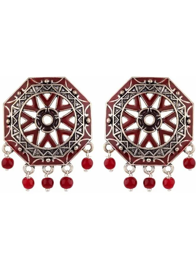 فويلا Rangabati Maroon Beads Disc Earrings