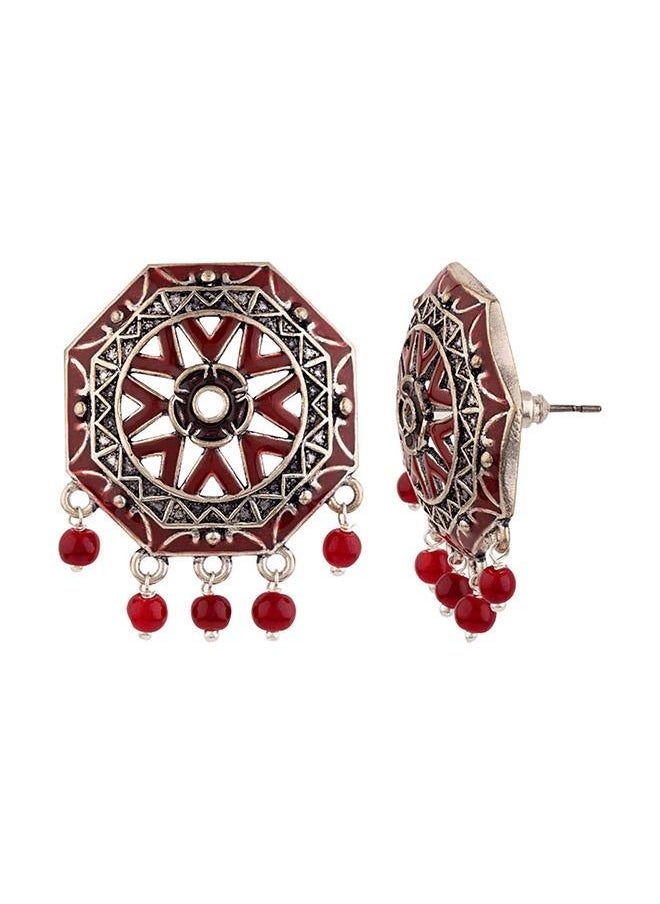 VOYLLA Rangabati Maroon Beads Disc Earrings  - Image 3