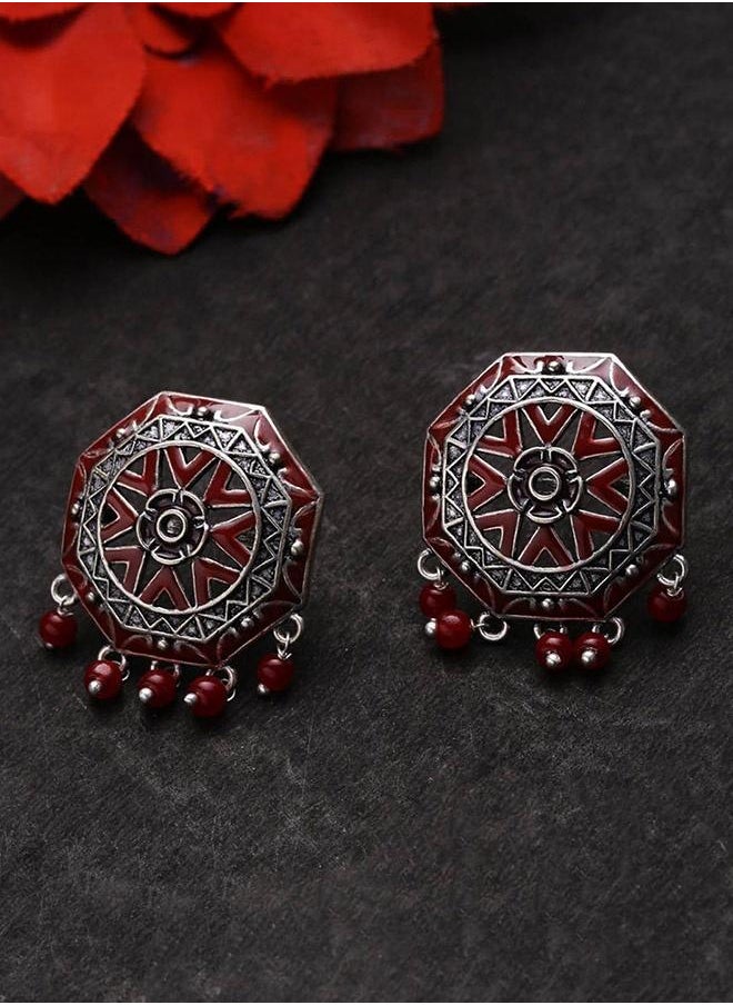 VOYLLA Rangabati Maroon Beads Disc Earrings  - Image 1