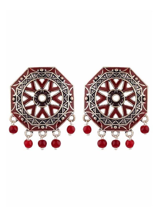 VOYLLA Rangabati Maroon Beads Disc Earrings  - Image 2