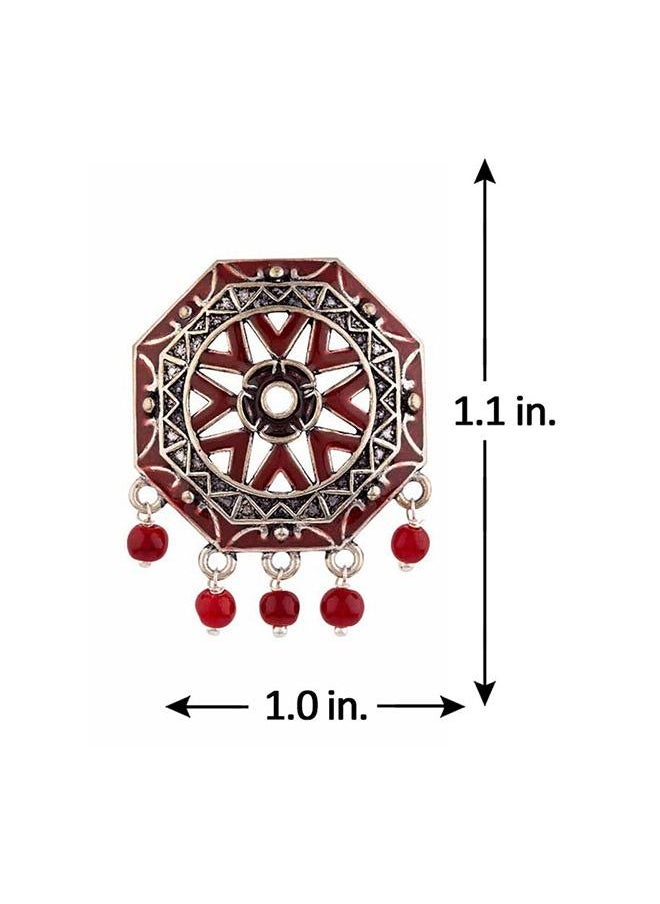 VOYLLA Rangabati Maroon Beads Disc Earrings  - Image 4