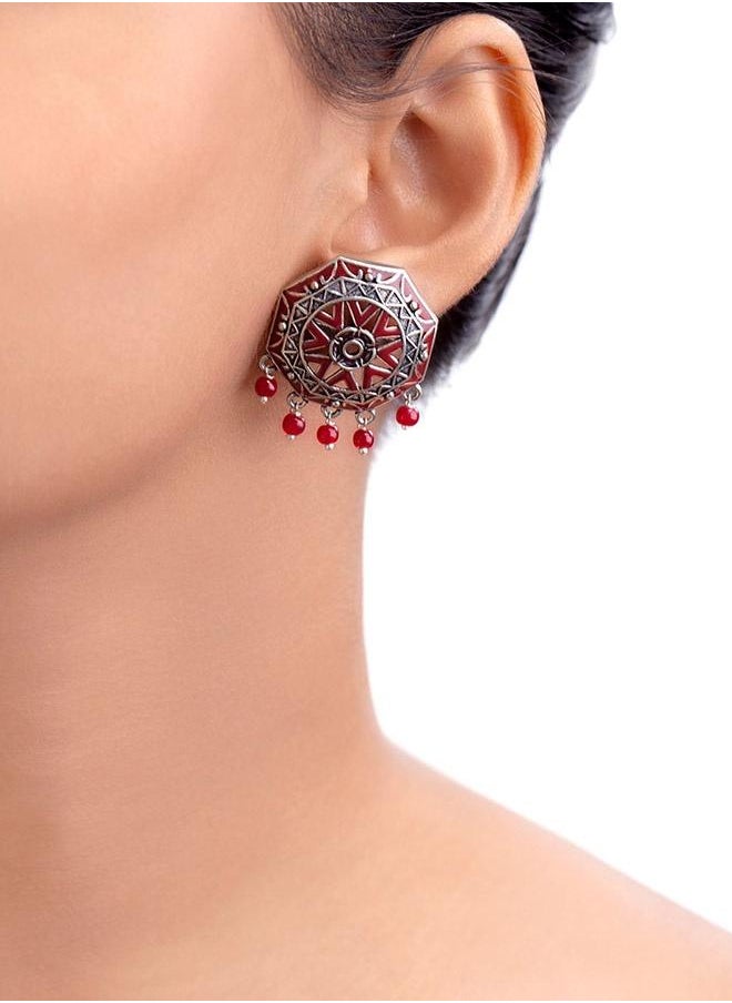 VOYLLA Rangabati Maroon Beads Disc Earrings  - Image 5