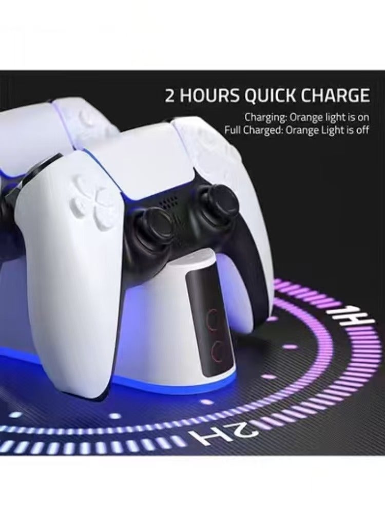 Captaintech PS5 Game Controller Charger Station with Adjustable RGB Light, 3H Fast Charging Dock for Playstation 5 Controller, LED Indicator，Click-in Design, Safe Intelligent Protection for PS5 Controller - Image 2