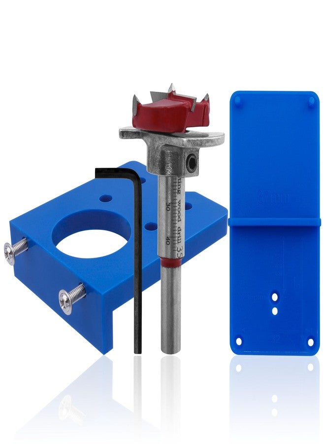 ياكاموز طقم تركيب مفصلات مخفية من ياكاموز مقاس 35 مم - مثقاب فورستنر من الكربيد قابل للتعديل بعمق، قاطع ثقب المفصلات مع دليل حفر مفصلات الأبواب لتثبيت مفصلات أبواب الخزانة - Image 1